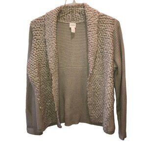 Chicos Womens Size 2 Large Beige Wool Blend Knitted Open Front Sweater Cardigan
